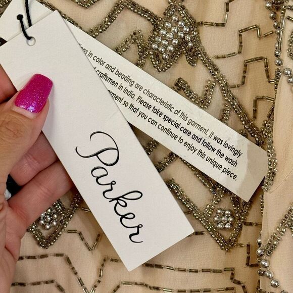 NWT Parker Monaco Beaded Open Back Shift Dress Women's Medium - Picture 6 of 11